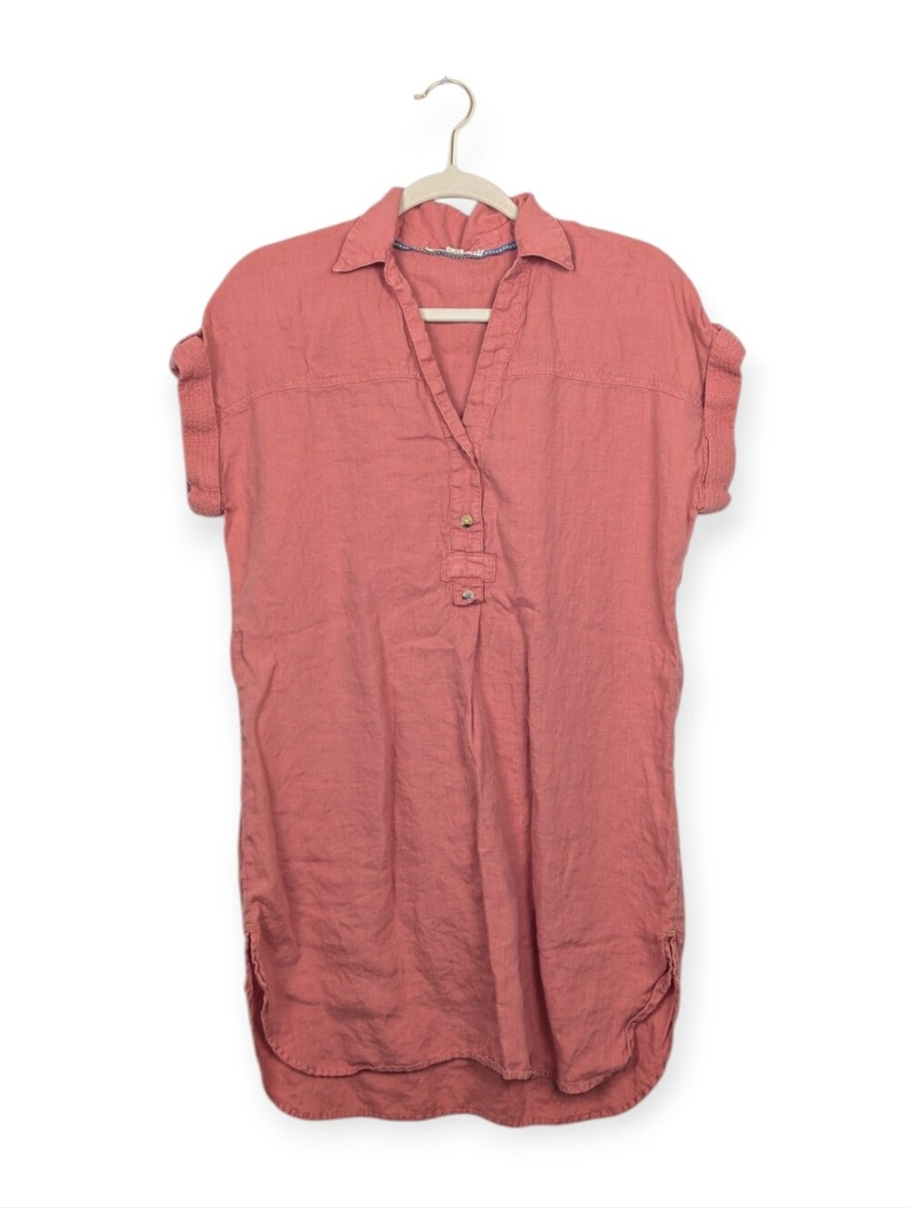 White Stuff Brick Red Linen Short Sleeve Button Front Tunic Top Size 10